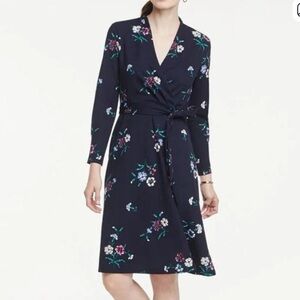 ANN TAYLOR | FLORAL NAVY DRESS 3/4 SLEEVE Sz XS